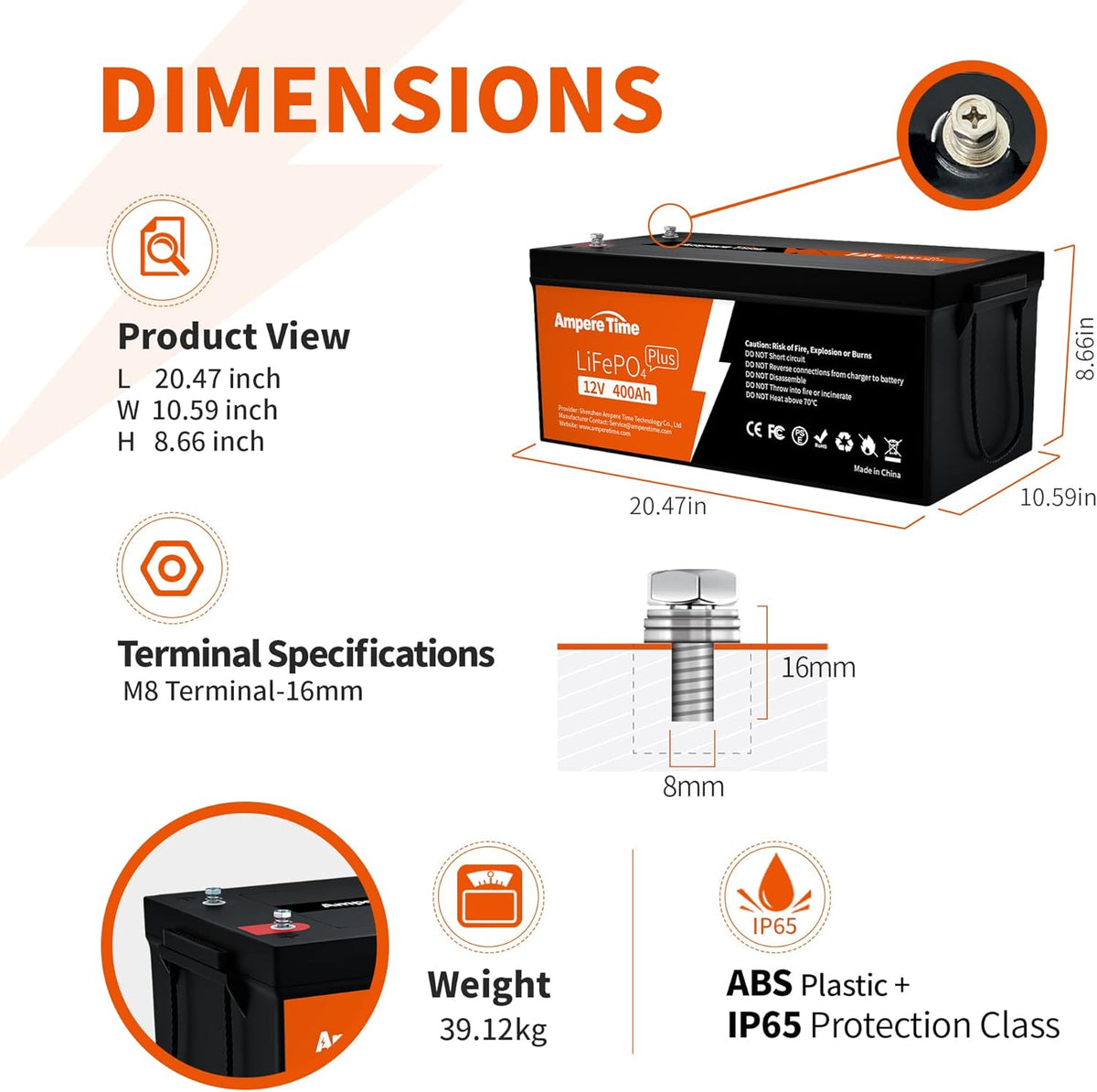 12V 400Ah Deep Cycle LiFePO4 Battery Pack with Built-in 250A BMS M285902