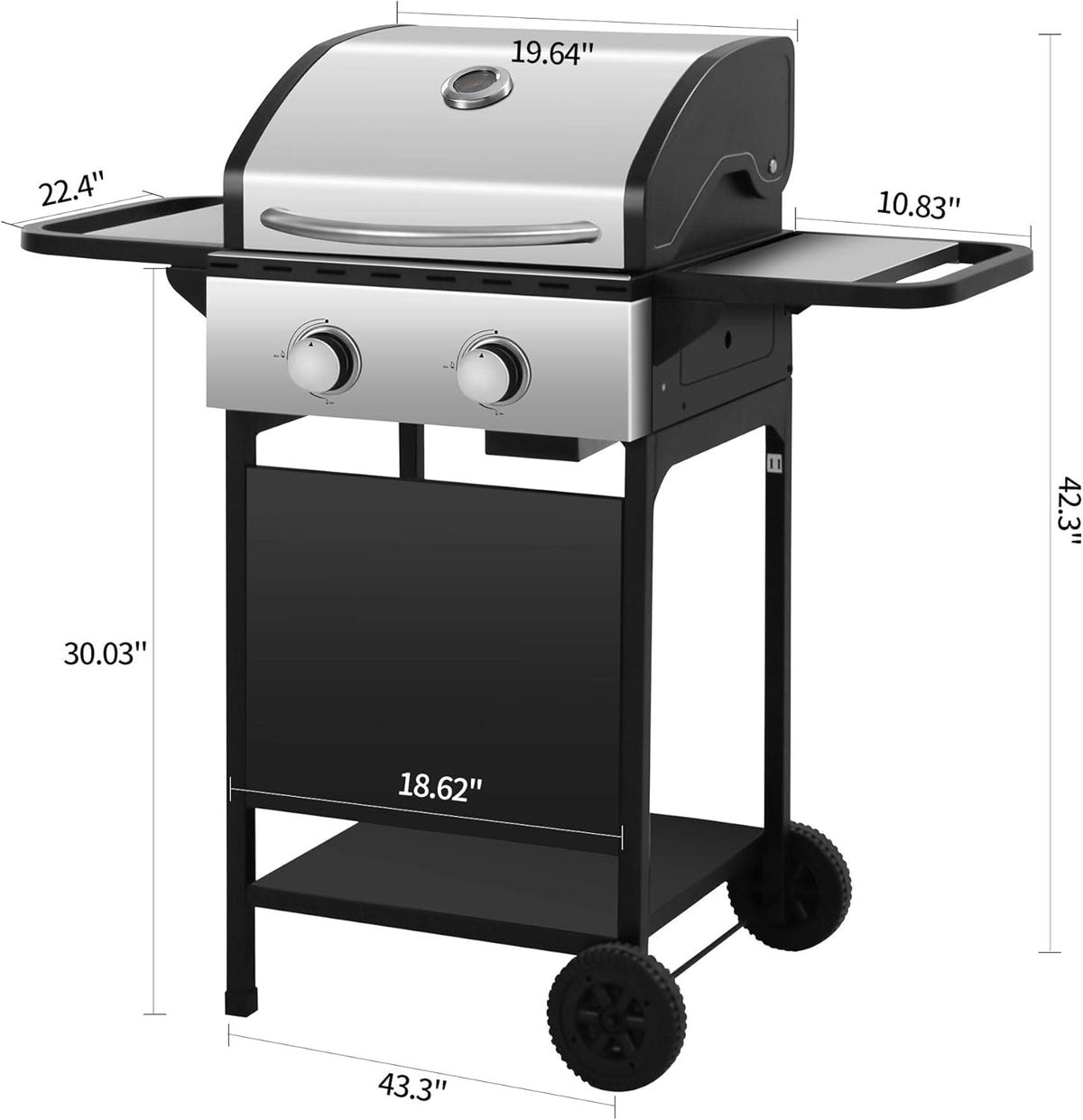 Portable 2 Burners Propane Gas Grill with Storage Shelf P213615