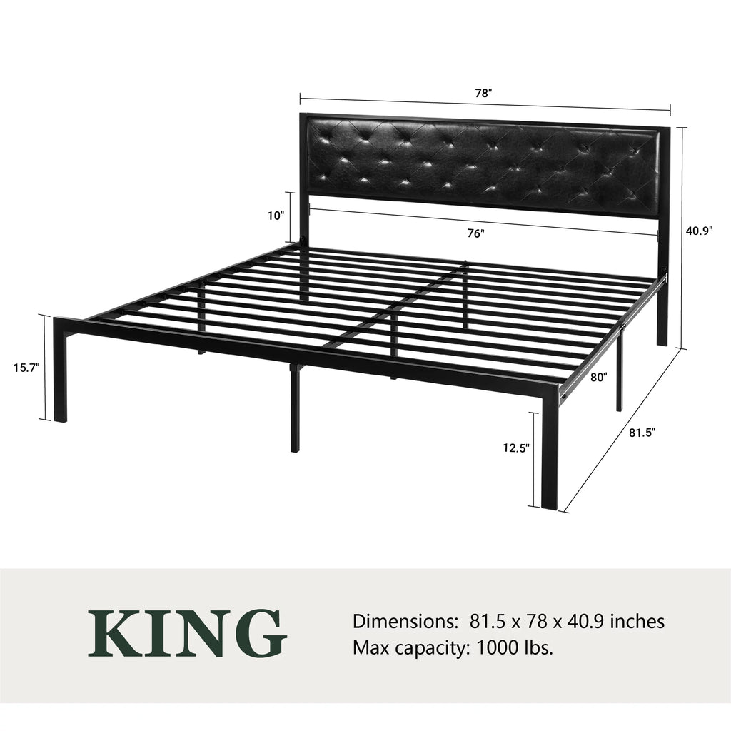 Twin Size Metal Bed Frame with Upholstered Headboard D130
