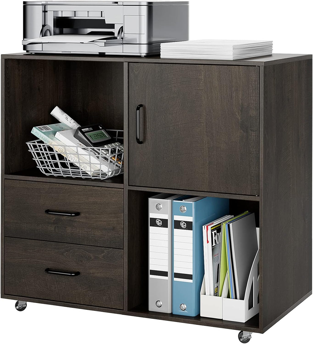 2 Drawer Wood Mobile File Cabinet with Door U99391
