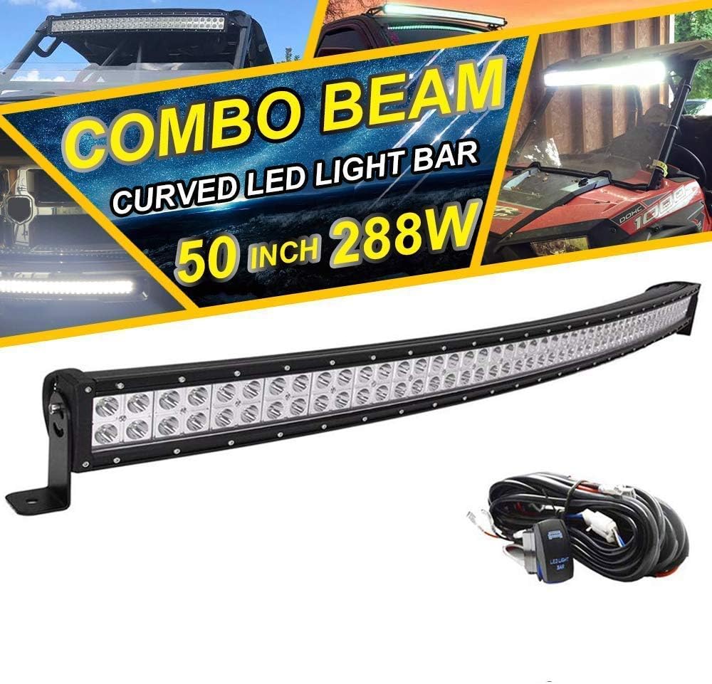 LED Light Bar Mount Windshield Kit 50 288W Curved Front Pillar Side 2x 18W 3 Cube Lights Brackets w/ 2x Wiring Kit Full Size Pro-Fit Cage Upper For 2013-2021 Polaris Ranger XP 1000 900 570 P3205