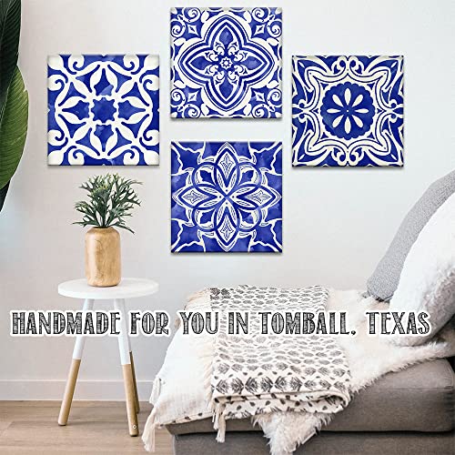 Blue Mosaic 4 Panels Canvas Paintings (12" x 12") E564717
