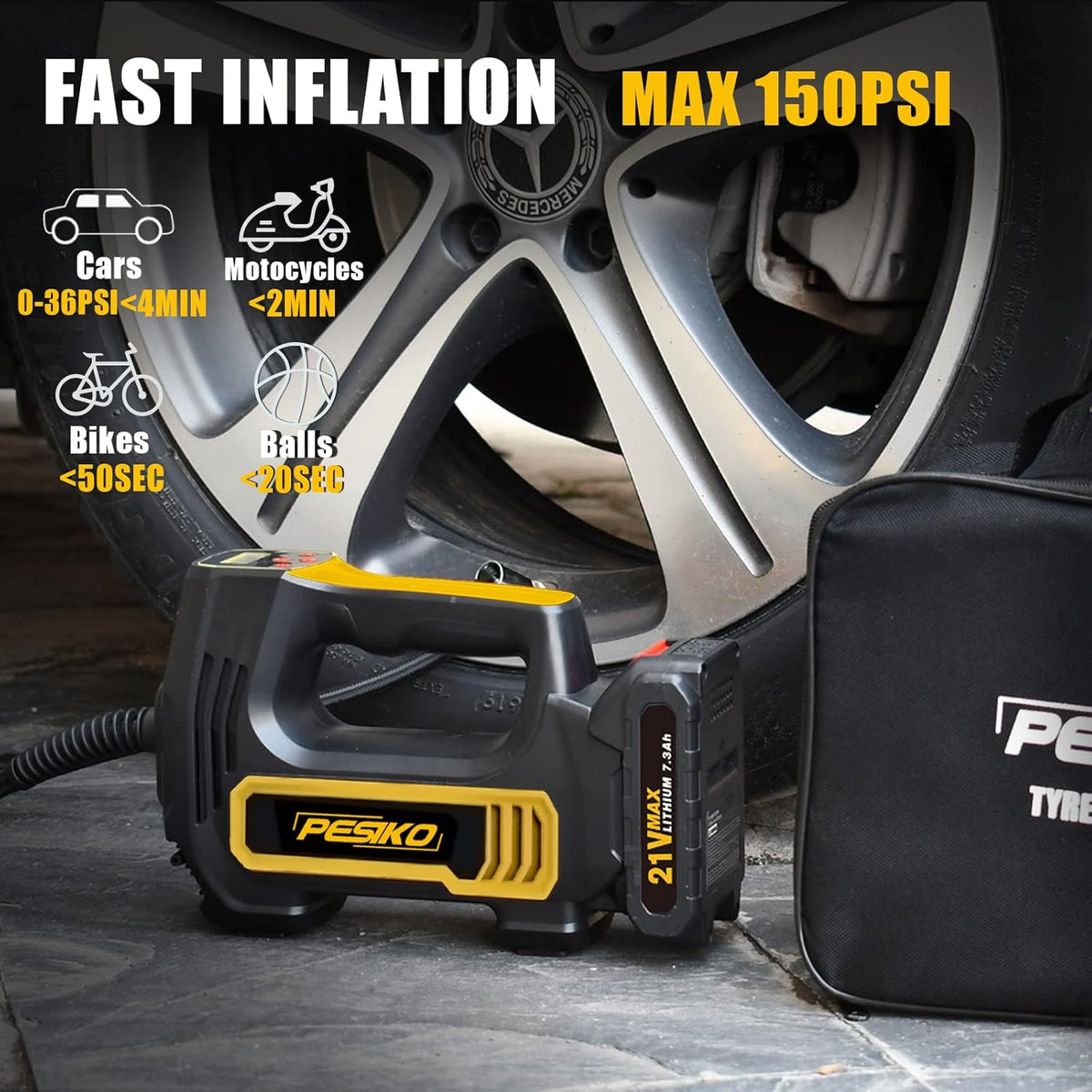 150PSI 10000mAh Cordless Tire Inflator with Digital Pressure Gauge X782