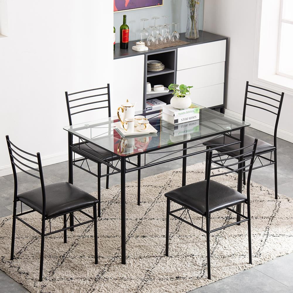 5 Pcs Black Glass Top Dining Set S492850