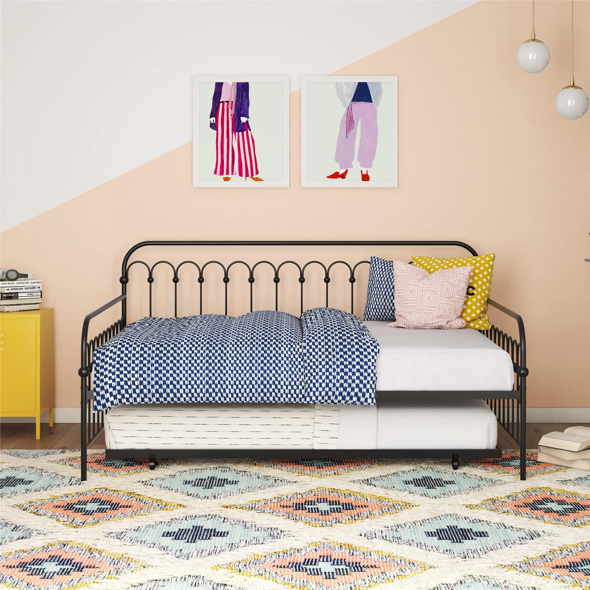 Black Full Metal Daybed with Twin Trundle Bed N48210