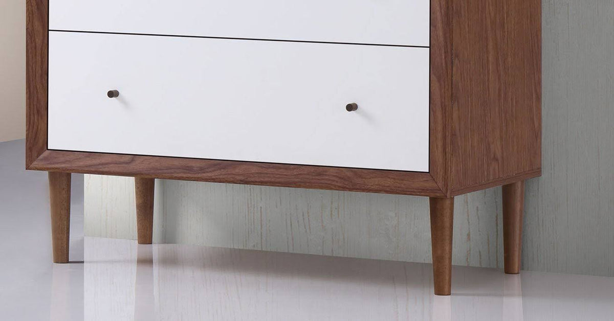White and Walnut Wood 3-Drawer Chest J492460