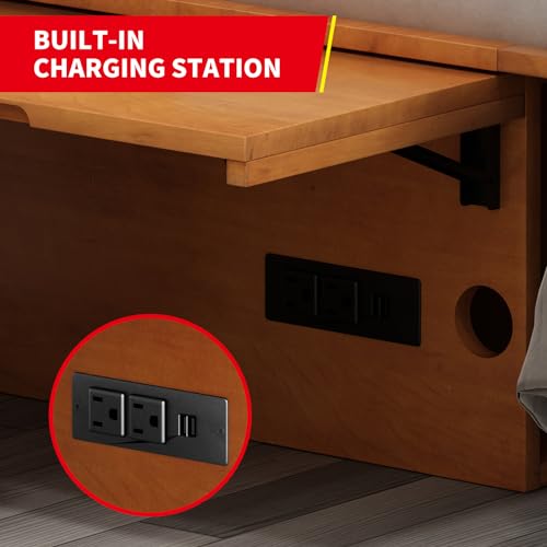 Queen Size Murphy Bed with Charging Station, Folding Foam Mattress (Cherry) U29110