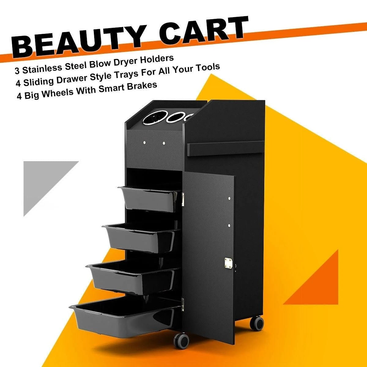 Black Salon Trolley Cart with 4 Storage Trays A385
