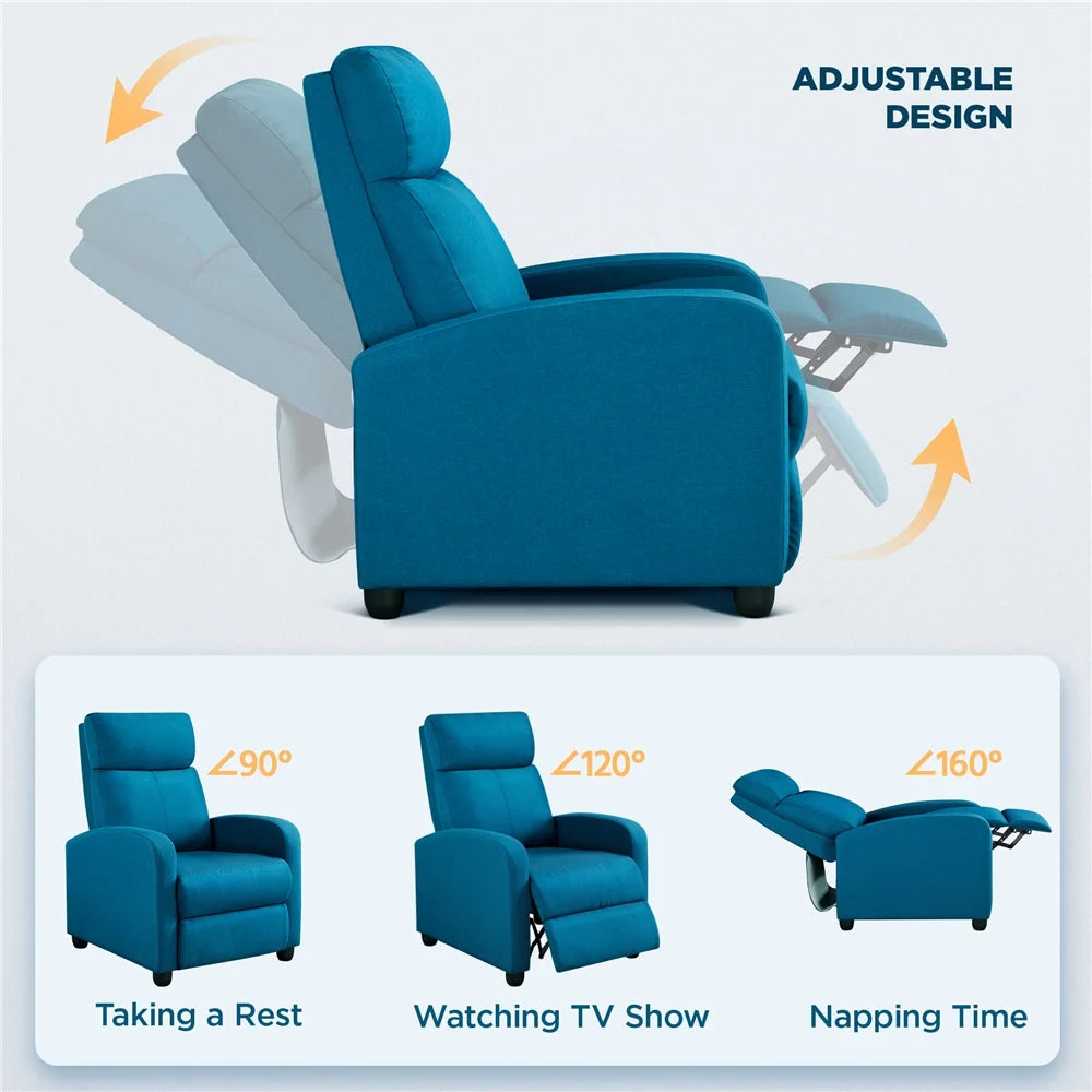 Blue Upholstered Fabric Recliner Chair with Footrest G61833