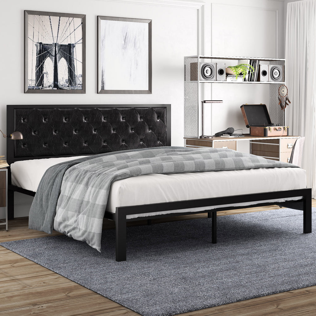 Twin Size Metal Bed Frame with Upholstered Headboard D130
