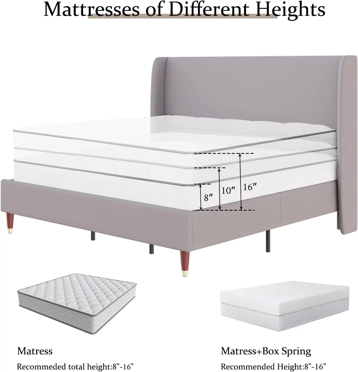 King Size White Linen Upholstered Platform Bed with Wingback Headboard M400836