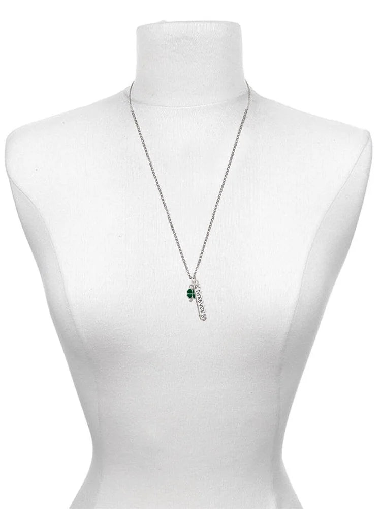 Silvertone Mini Green Four Leaf Clover Charm Necklace, 23" A985847