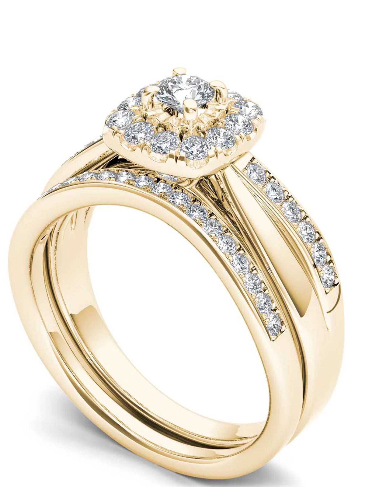 5/8Ct TDW Diamond 14k Yellow Gold Halo Bridal Set S136