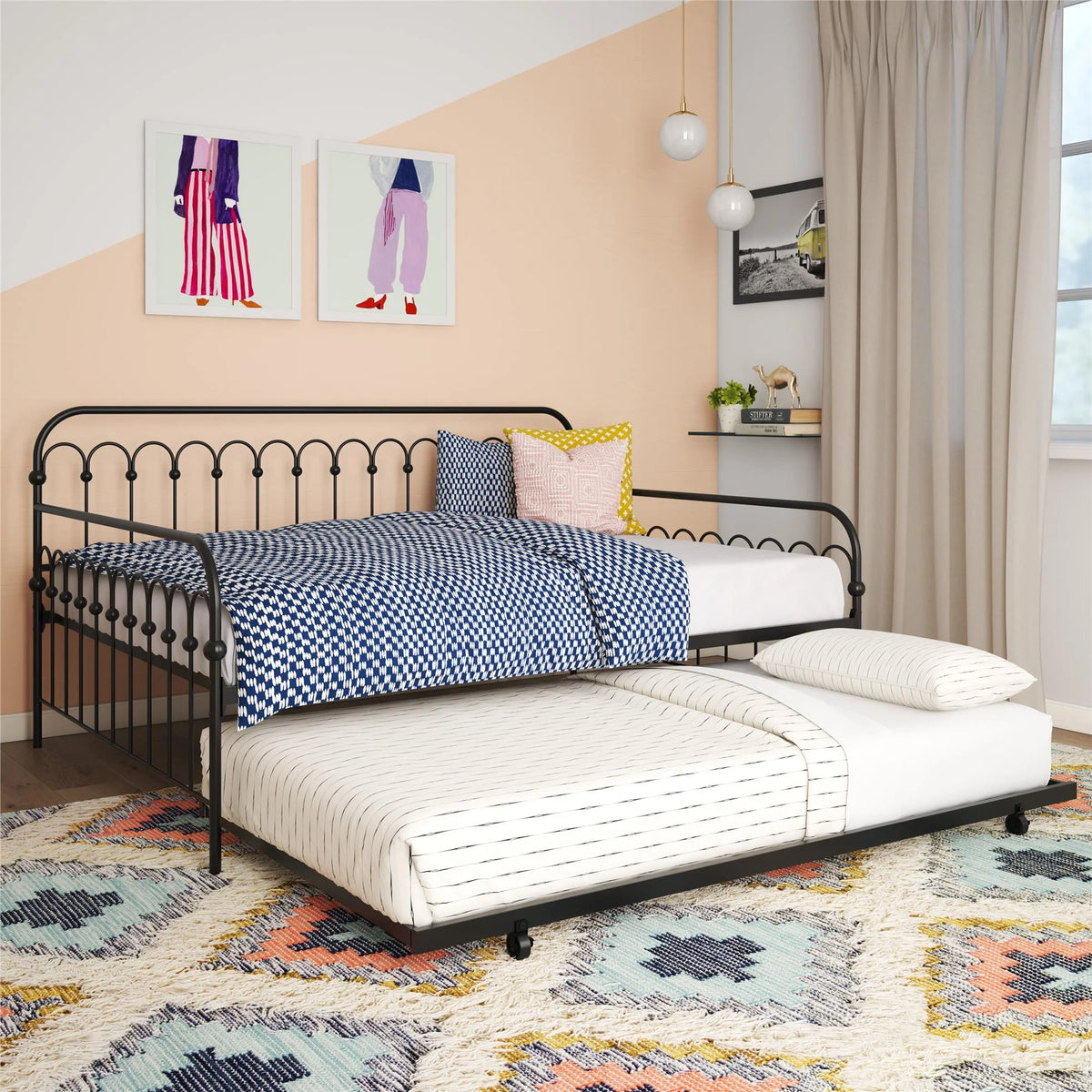 Black Full Metal Daybed with Twin Trundle Bed N48210