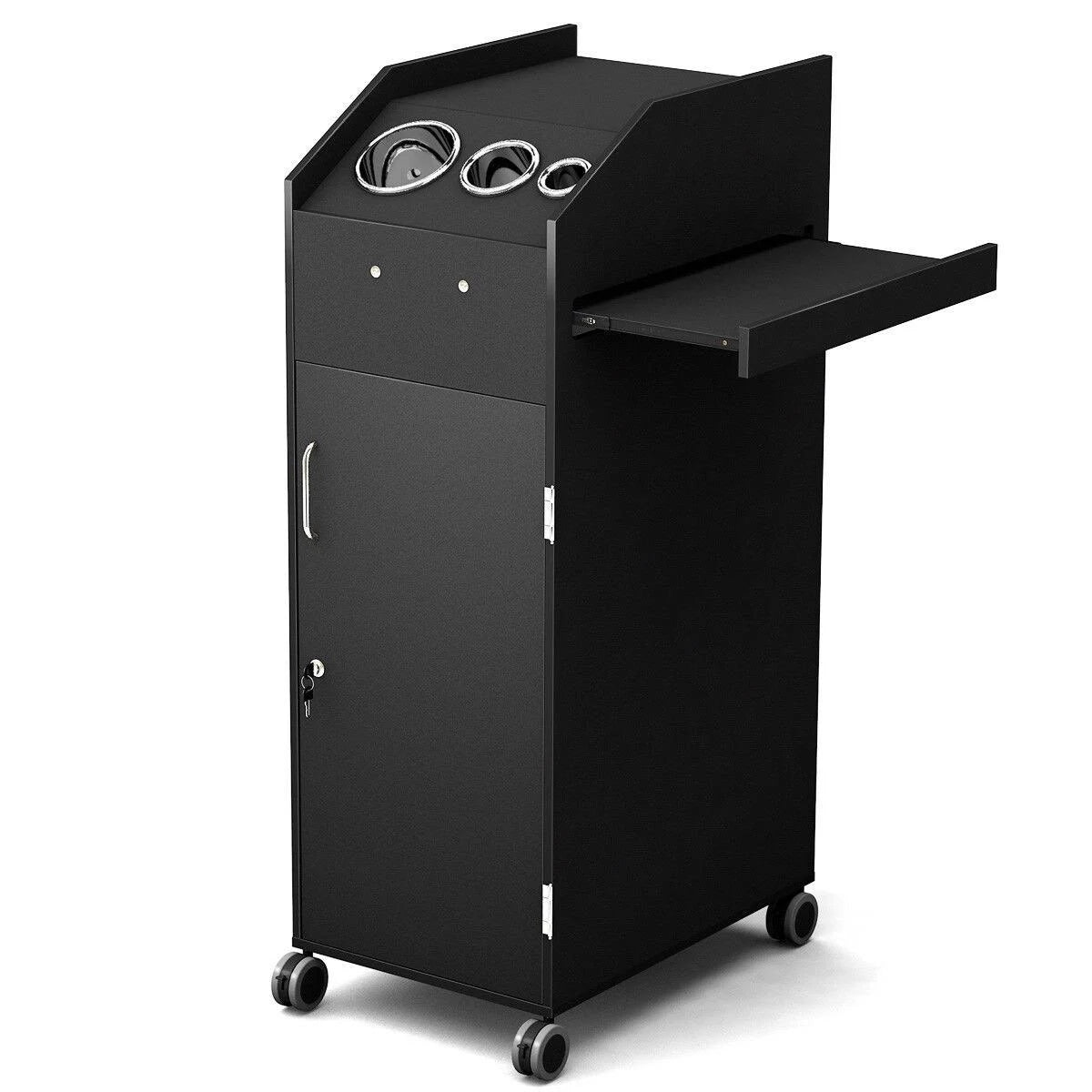 Black Salon Trolley Cart with 4 Storage Trays A385