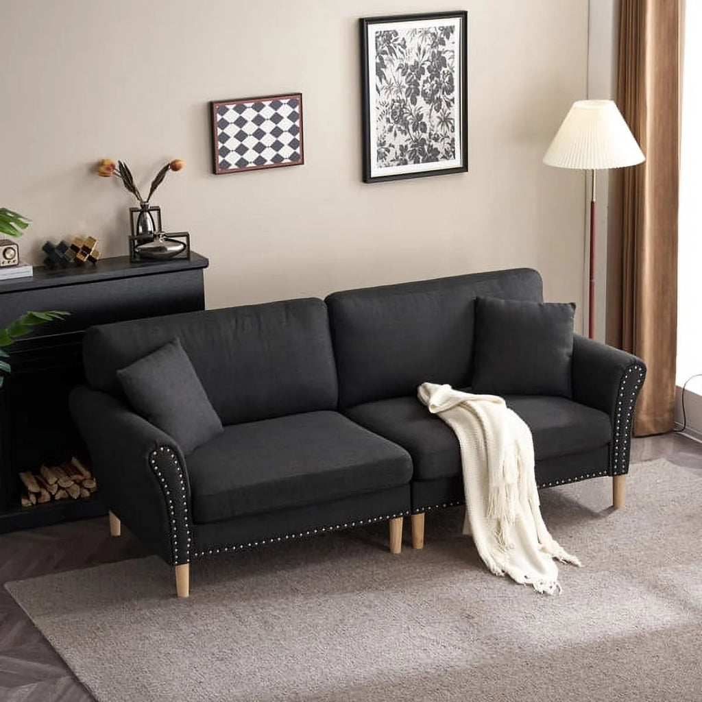 Black Upholstered 2-Seat Sofa with 2 Pillows F879