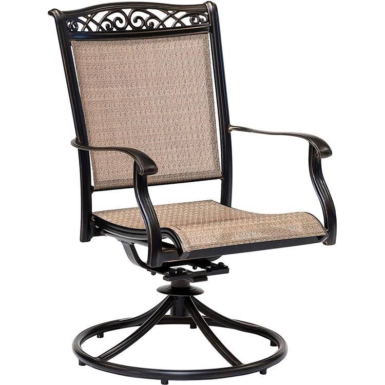Beige 3-Piece Bistro Set with 2 Sling Swivel Rockers and Cast-Top Table A382