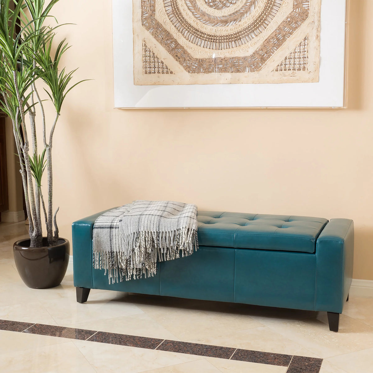 Teal PU Leather Storage Ottoman N28908