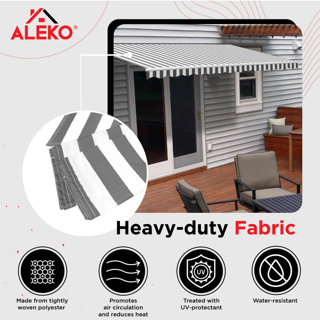 Grey White Striped Motorized Retractable Patio Awning U40844