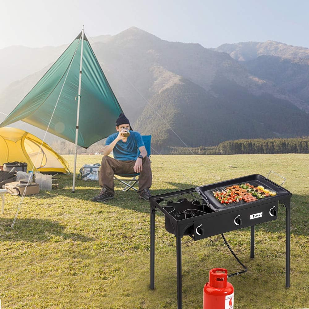 Outdoor 3 Burner Propane Gas Camp Stove with Detachable Legs Z29243