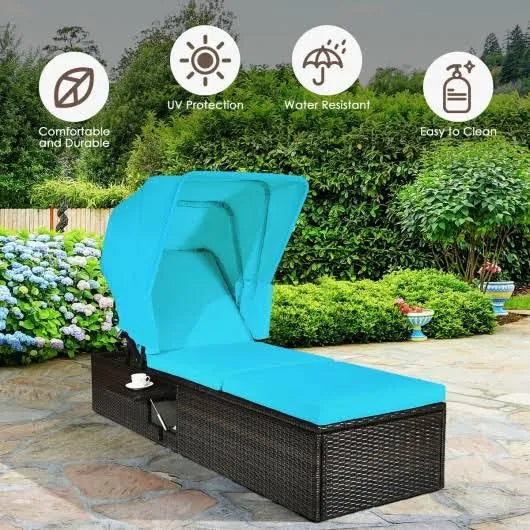 Turquoise Folding Canopy Chaise Lounge Chair Y537