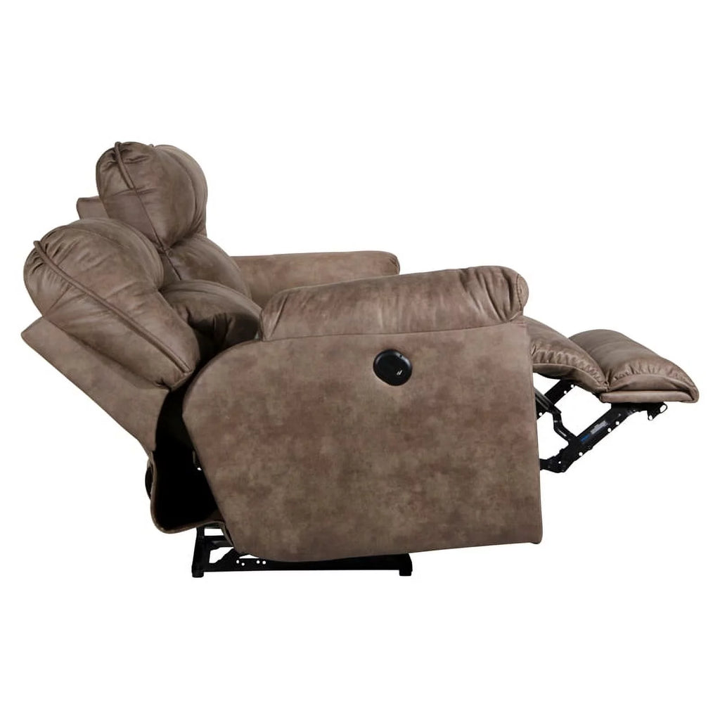 Brown Polyester Power Reclining Sofa W5351