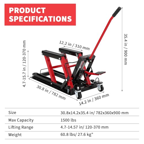 Red Hydraulic Motorcycle Lift Jack 1500Lb Capacity Scissor Jack T301