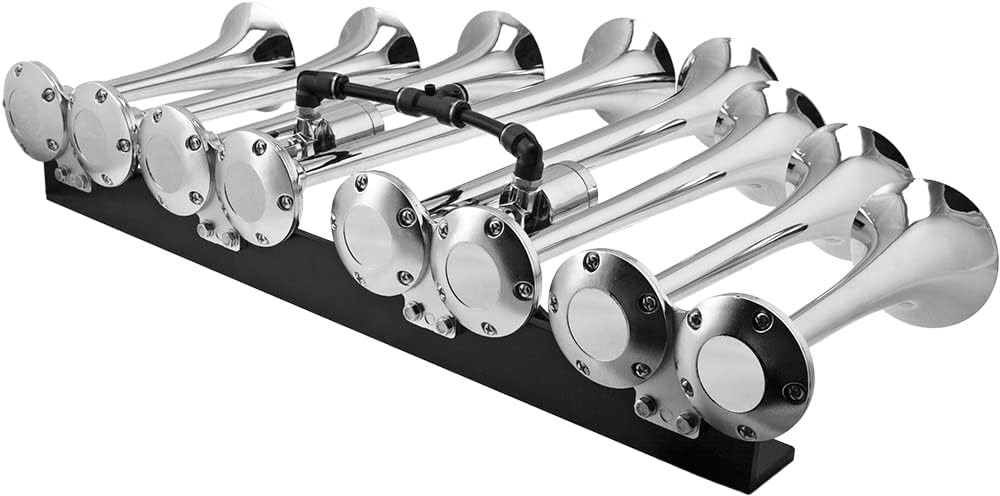 Train Horn Kit with Dual 200psi Air Compressor, 5 Gallon Tank, 8 Trumpets K2104