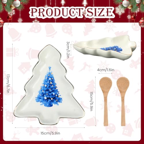 2 Pcs Christmas Dinner Platter Ceramic Serving Dishes with Wooden Spoon Serving Platters Bowl N590