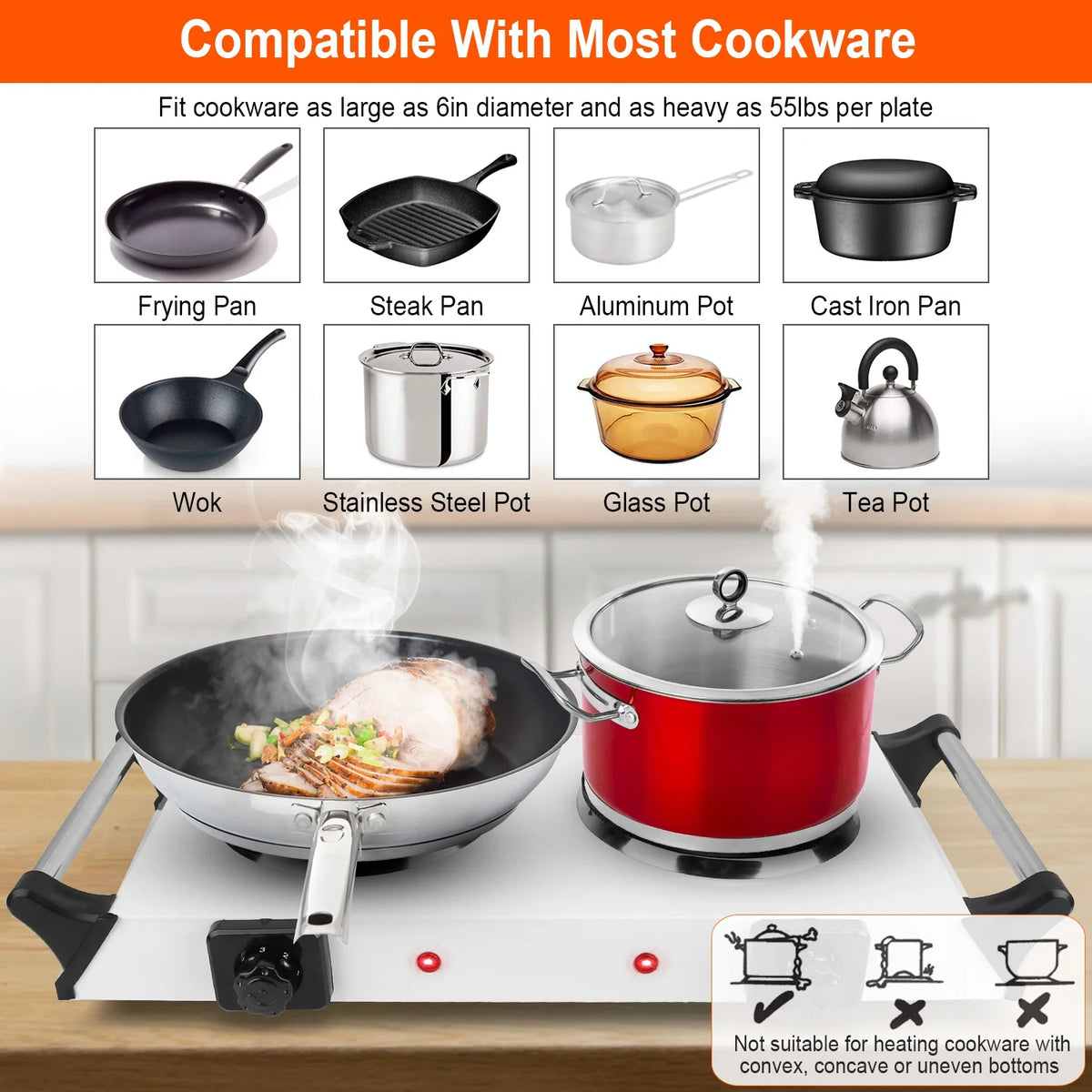 Portable Coil Heating Double/Single Burners Stove 2000W M565