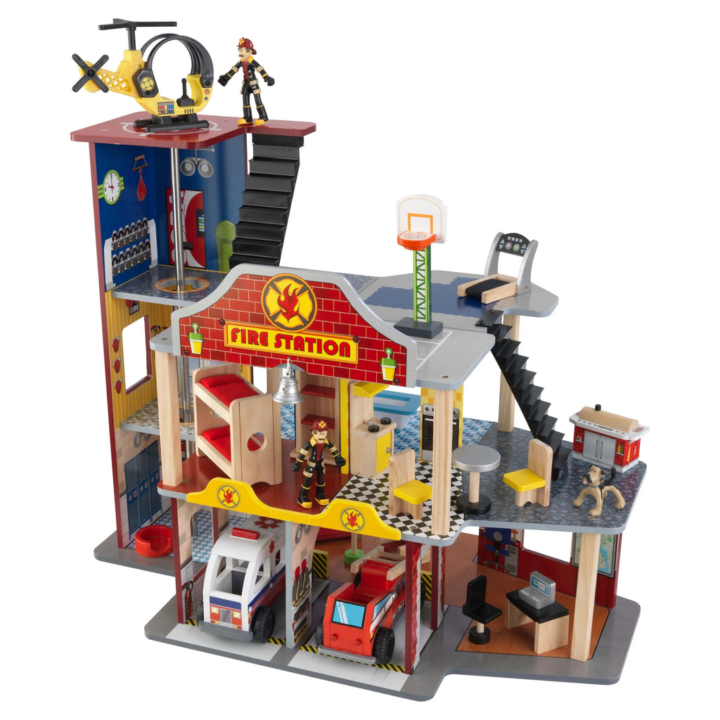 Wood Rescue Play Set with Ambulance, Fire Truck, Helicopter & 27 Pieces I241937