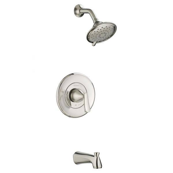 Brushed Nickel Tub and Shower Faucet and Two Single Hole Bathroom Faucets Set G588302