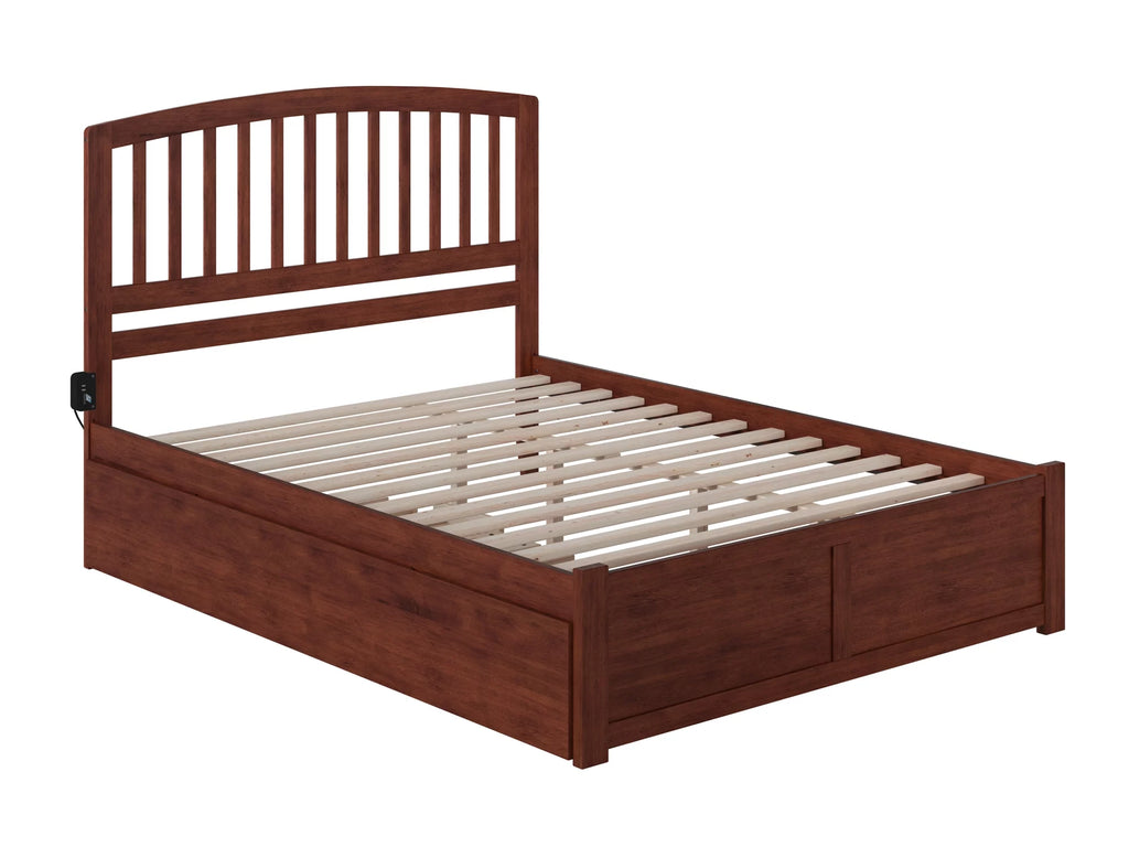 King Solid Wood Platform Bed with Footboard and Twin XL Trundle in Walnut T7510
