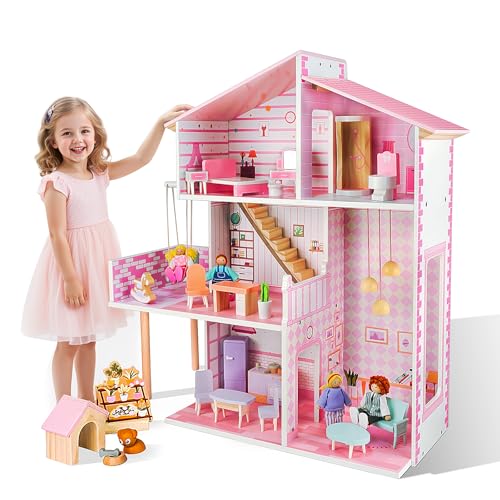Wooden Dollhouse with 31Pcs Furniture & Accessories Z3148