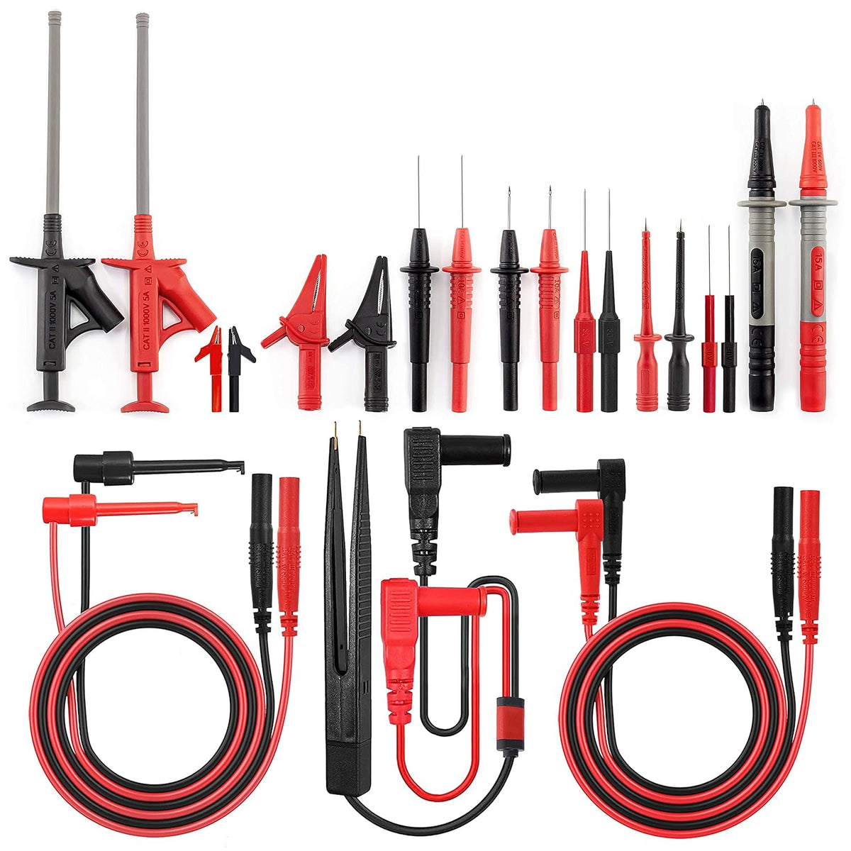 23PCS Multimeter Test Leads Kit with Replaceable Precision Probes, Alligator Clips, Test Hook, Flexible Wires P95450