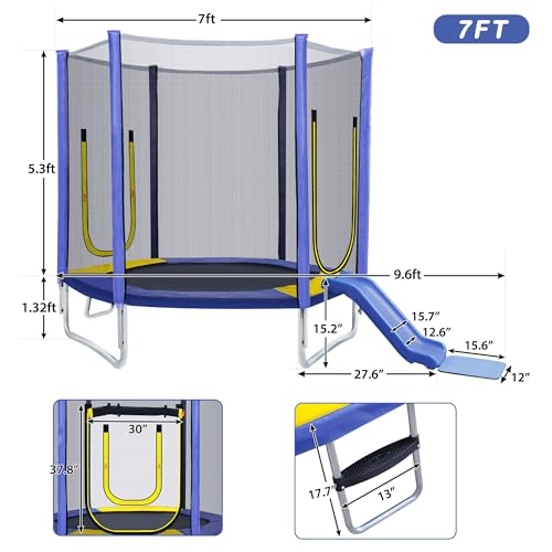 7FT Kids Trampoline with Safety Enclosure Net, Slide and Ladder C146311