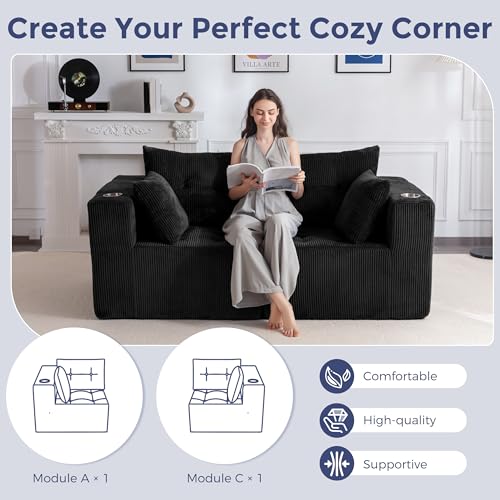 U Shaped Modular Sectional Sofa with 2 Ottomans Grey H485