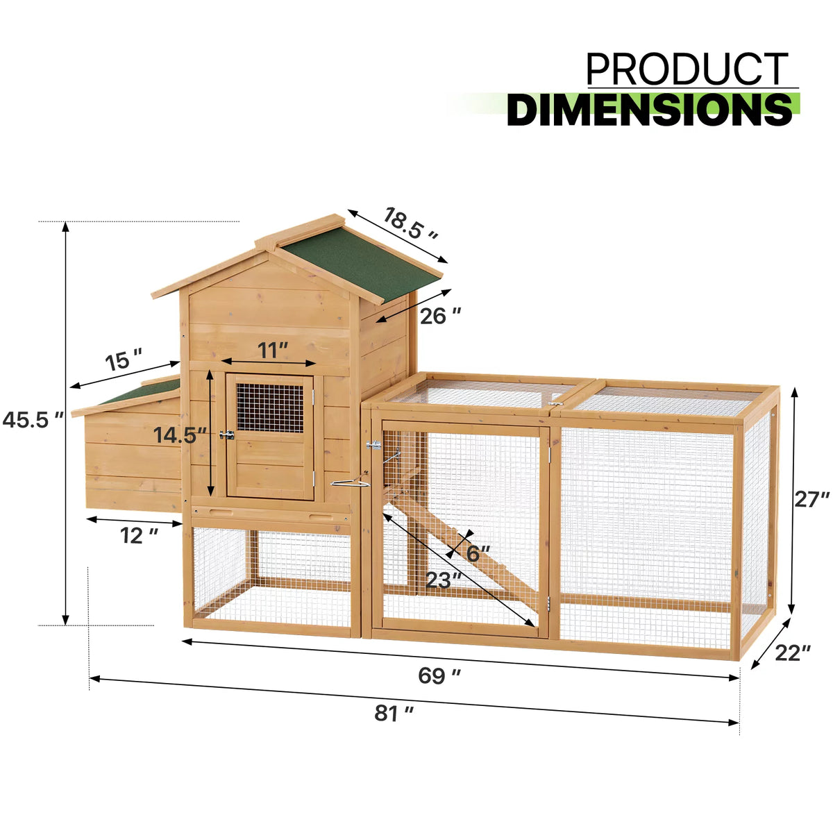 80 inch Wooden Chicken Coop with Nesting Box L58957