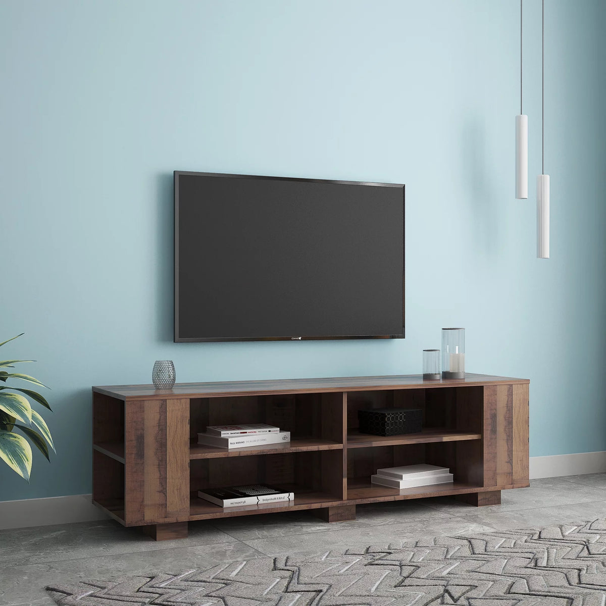 Brown TV Stand with 8 Open Shelves Z6939