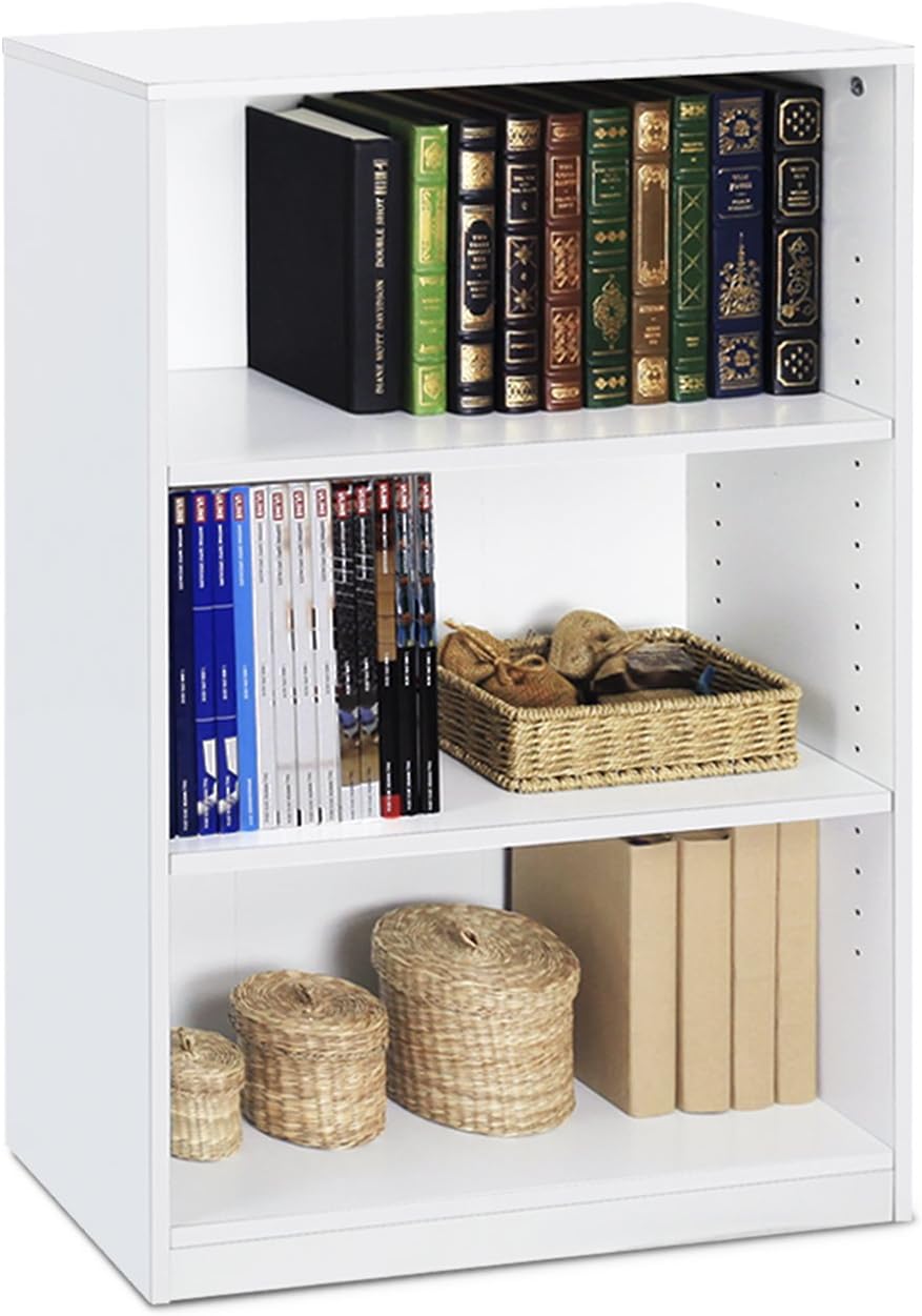 5-Tier Reversible Color Open Shelf Bookcase, White & 3-Tier Adjustable Shelf Bookcase, White Y442211