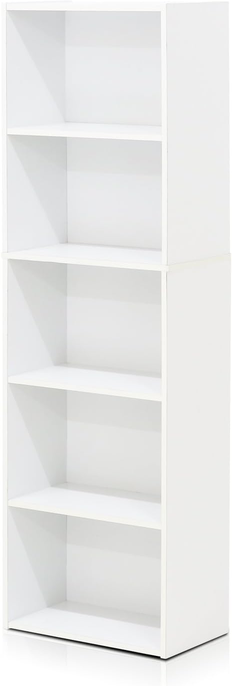 5-Tier Reversible Color Open Shelf Bookcase, White & 3-Tier Adjustable Shelf Bookcase, White Y442211
