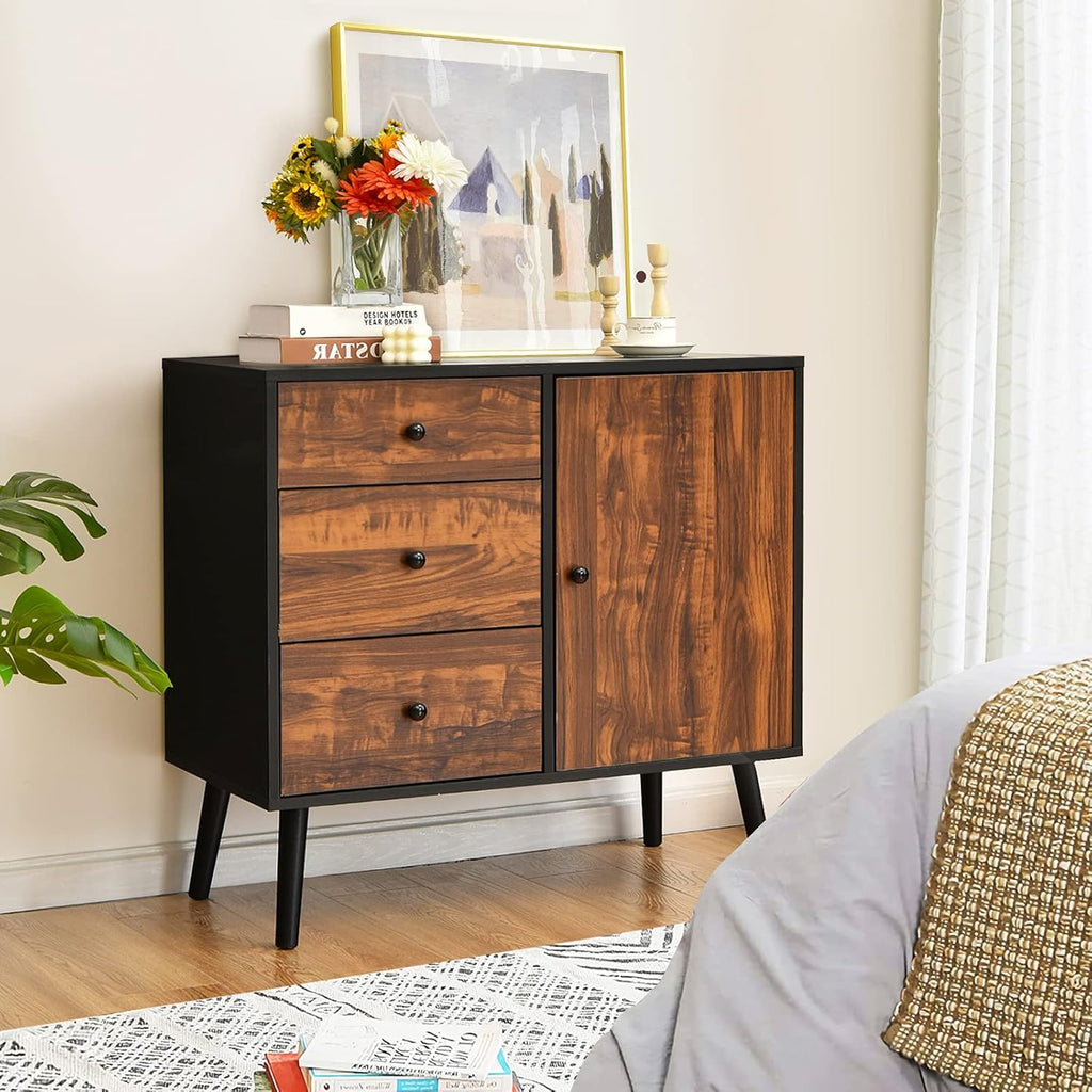 Storage Cabinet Buffet Sideboard with 3 Drawers and Adjustable Shelf D88662