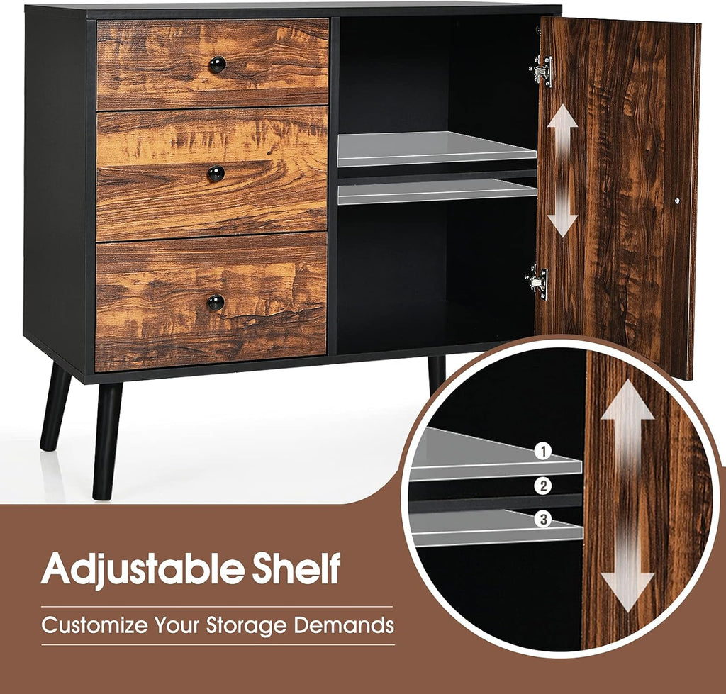 Storage Cabinet Buffet Sideboard with 3 Drawers and Adjustable Shelf D88662