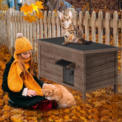 Outdoor Cat House Fully Insulated Wooden Weatherproof 34.4" L x 21.7" W x 27.2" H N859041