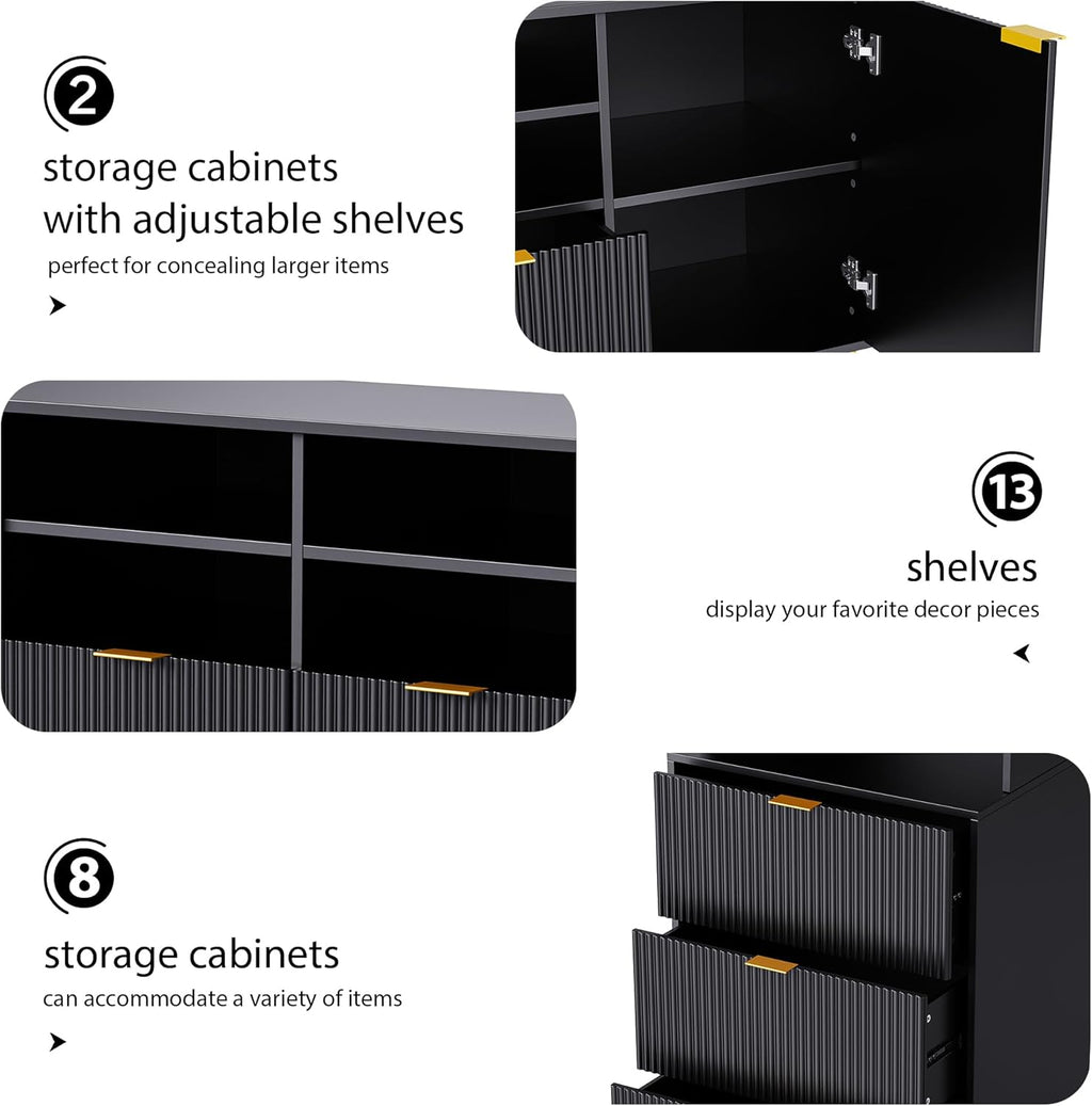 Black 4-Piece TV Stand with 13 Shelves, 8 Drawers and 2 Cabinets P86484
