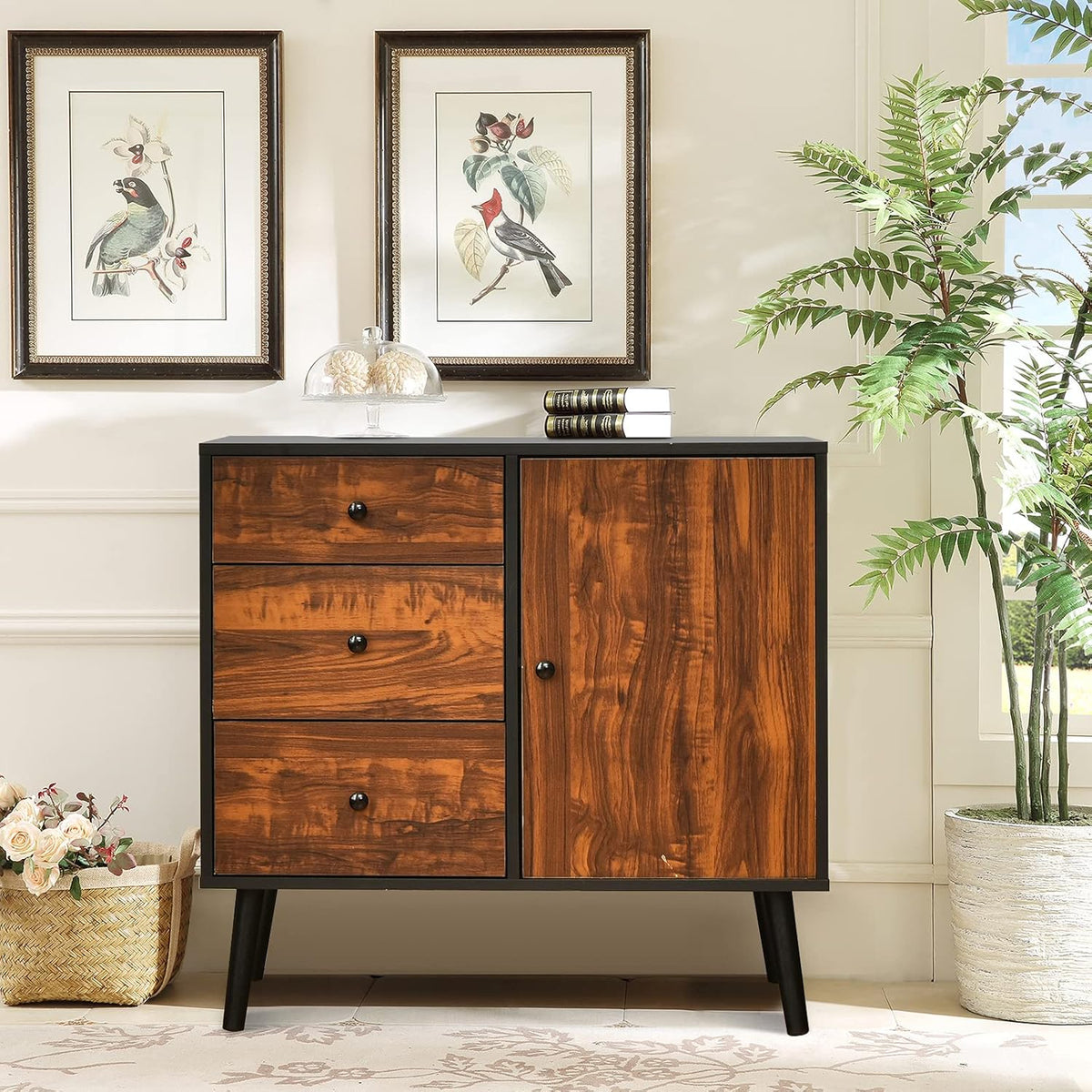 Storage Cabinet Buffet Sideboard with 3 Drawers and Adjustable Shelf D88662