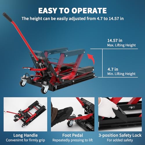 Red Hydraulic Motorcycle Lift Jack 1500Lb Capacity Scissor Jack T301
