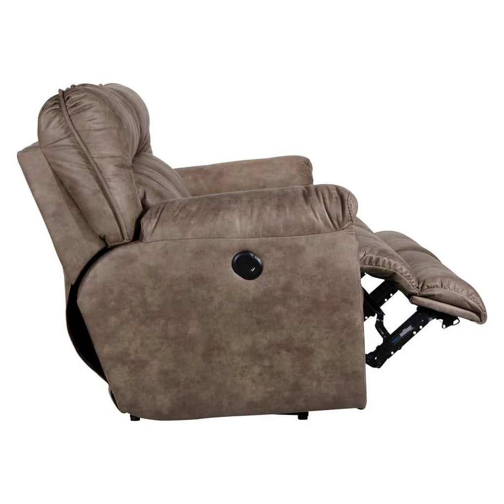 Brown Polyester Power Reclining Sofa W5351