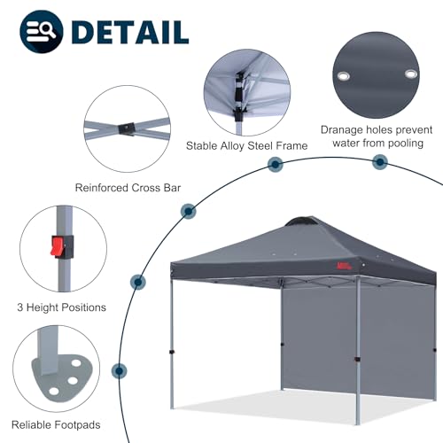 Durable Pop-up Canopy Tent with 1 Sidewall 10'x10' White J601867