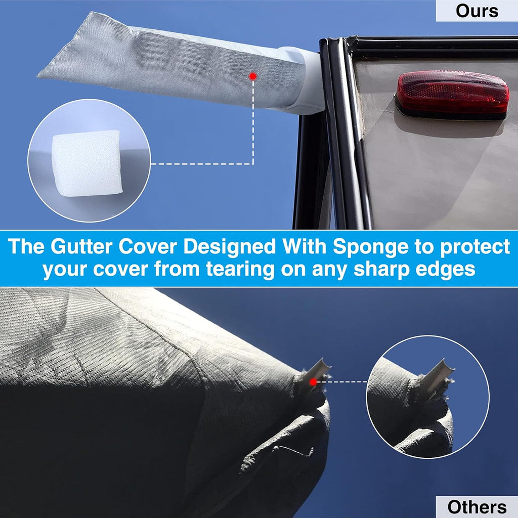 Rip-Stop RV Cover Fits 31'7" - 34' Long Motorhome, Waterproof Camper Cover with Gutter Covers, Adhensive Repair Patch C795
